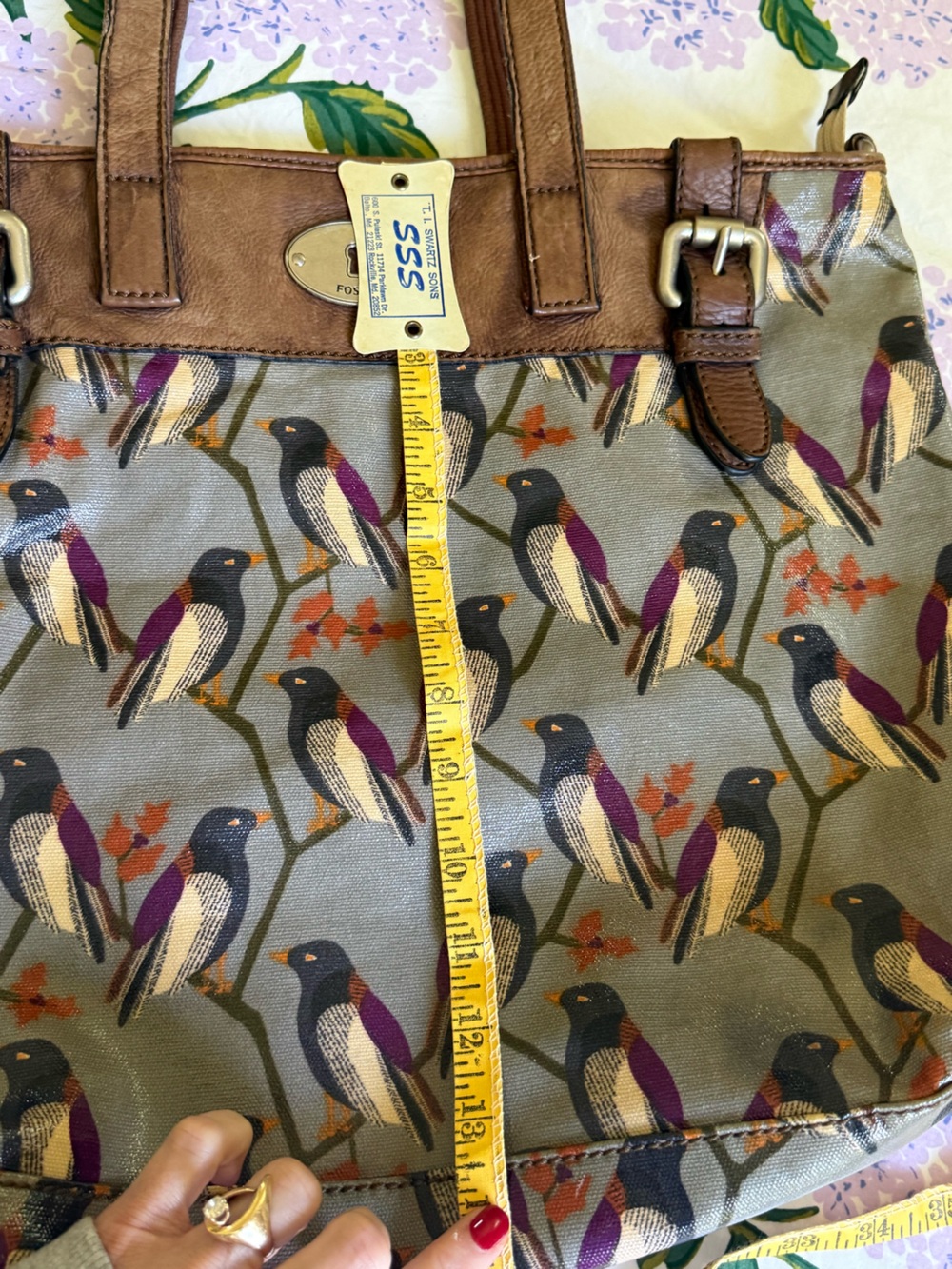 Fossil Key-Per Bird-Print Coated Canvas Shoulder Bag - Picture 10 of 11